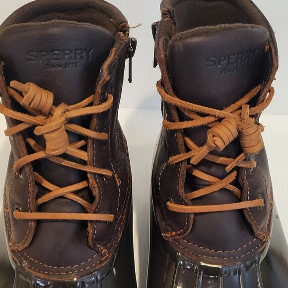 Sperry Women's 9M Duck Saltwater Leather Boots Brown Waterproof In Box Excellent - Picture 11 of 15